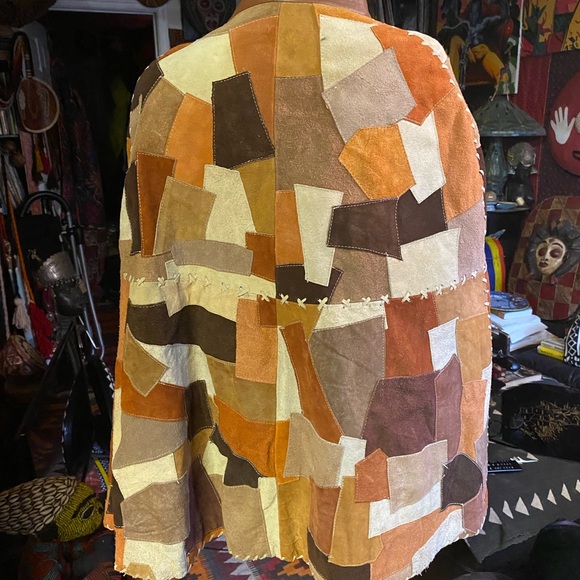 FABULOUS VTG Suede & Leather🍁Patchwork Cape! OS - Picture 4 of 5